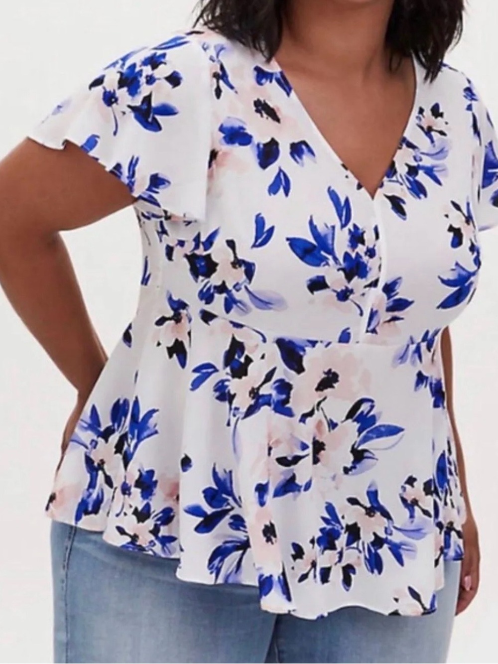 Torrid Georgette Peplum Floral Top Flutter Sleeves Size 1 14-16 - Picture 2 of 14